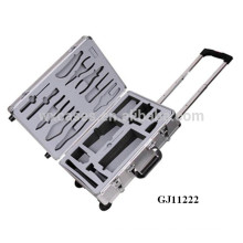 strong aluminum trolley tool box with custom foam insert on the case lid&case bottom